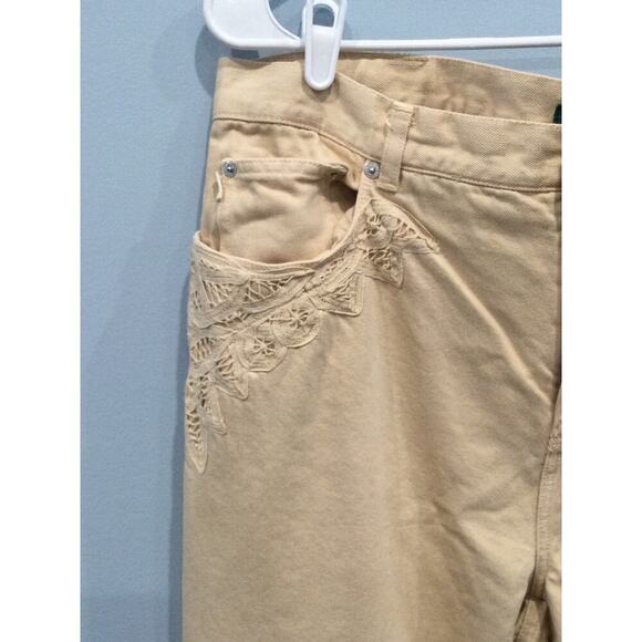 Ralph Lauren Womens Beige Denim Jeans Plus Size 14W 14 Embroidered Khaki Boho - Picture 6 of 10